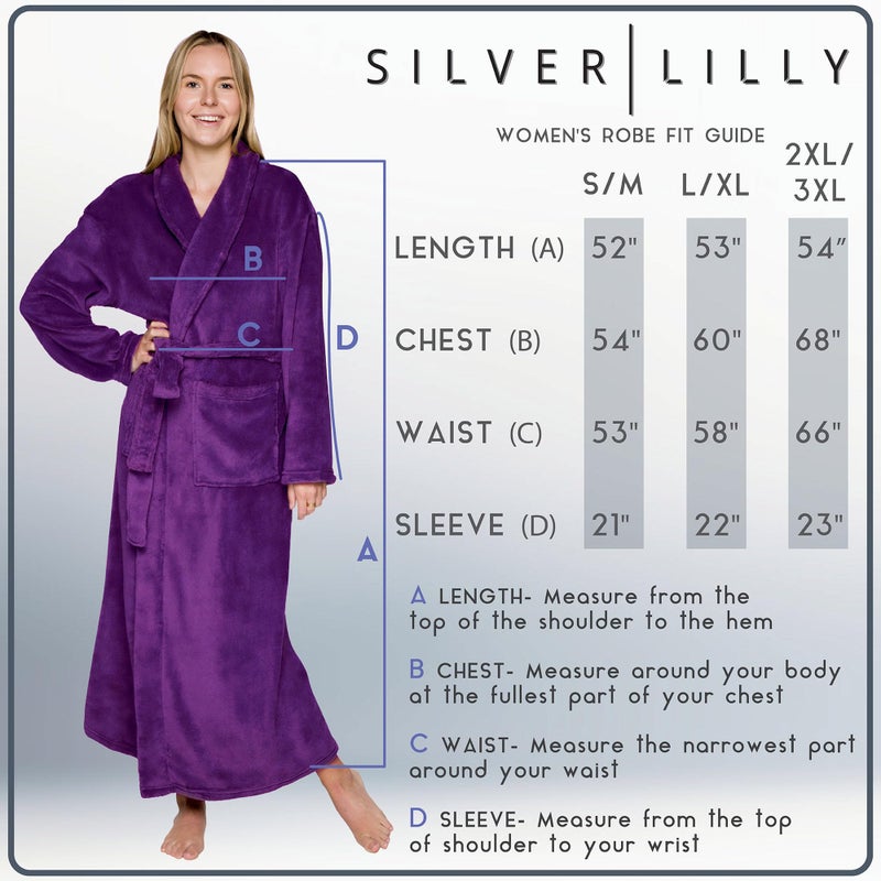 Silver Lilly Premium Womens Robe with Shawl Collar, Plush Fleece Long Bath Robe for Women, Fluffy, Warm, Fleece Women's Bathrobe - Image 3